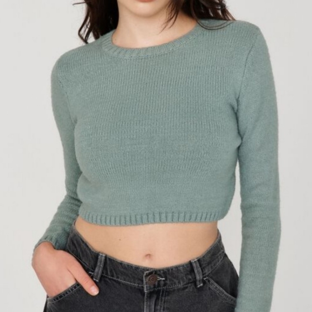 Garage Sage Green Cropped Crew Neck Sweater. Size XS.